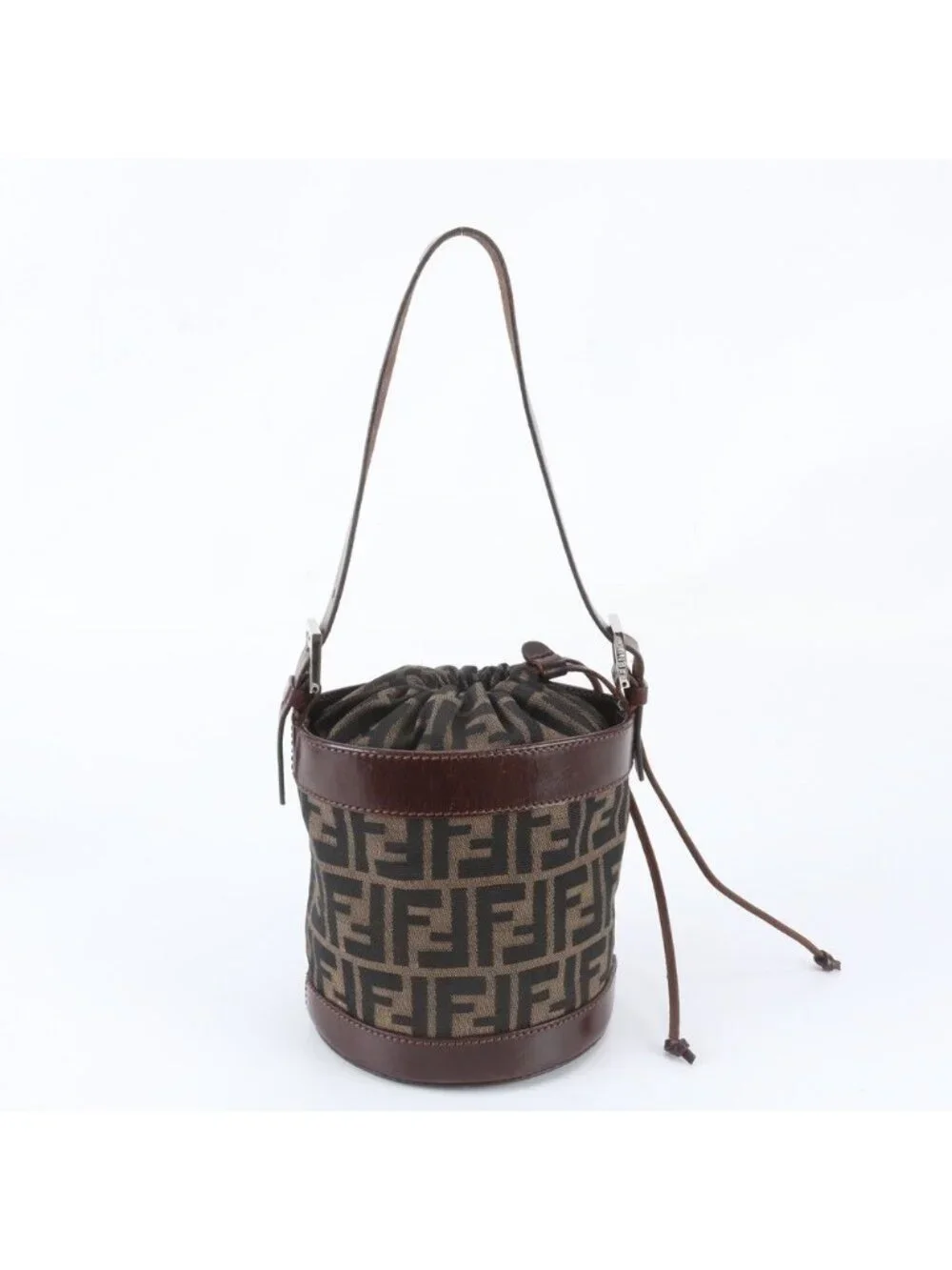 Fendi Zucca Leather Canvas Shoulder Bag Brown